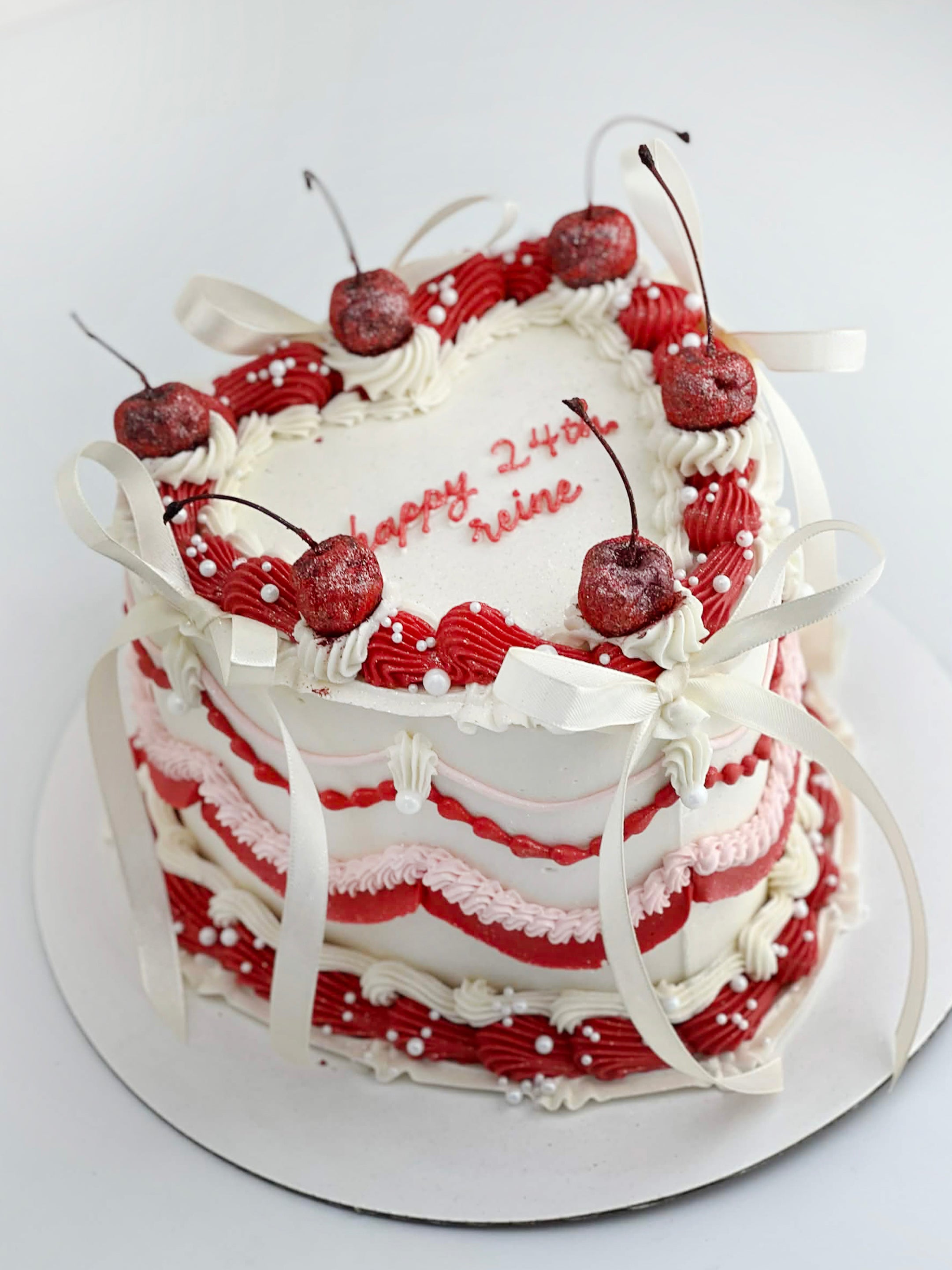 Cherry Bow Heart Cake