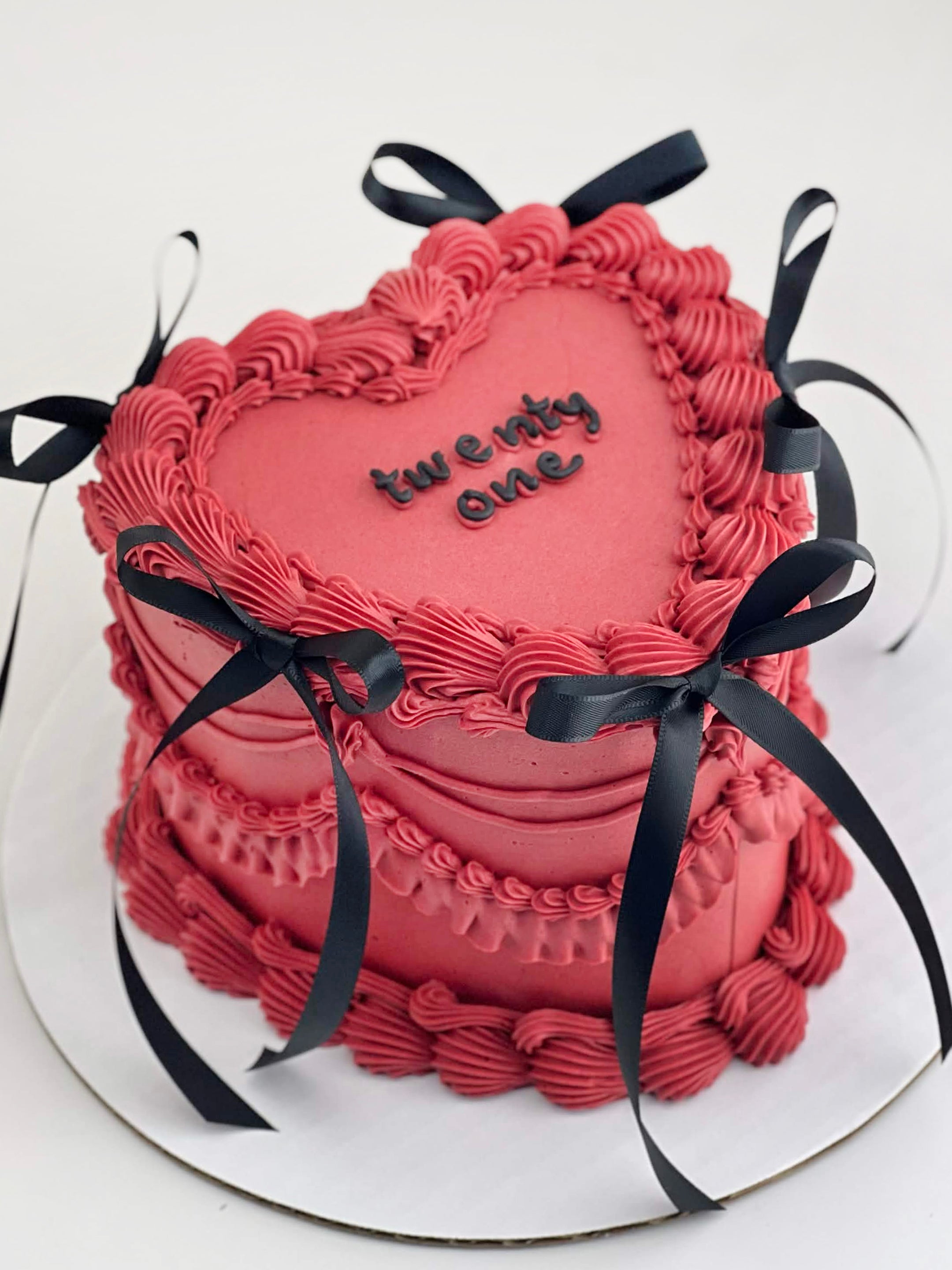 Cherry Red and Black Bows Heart Cake