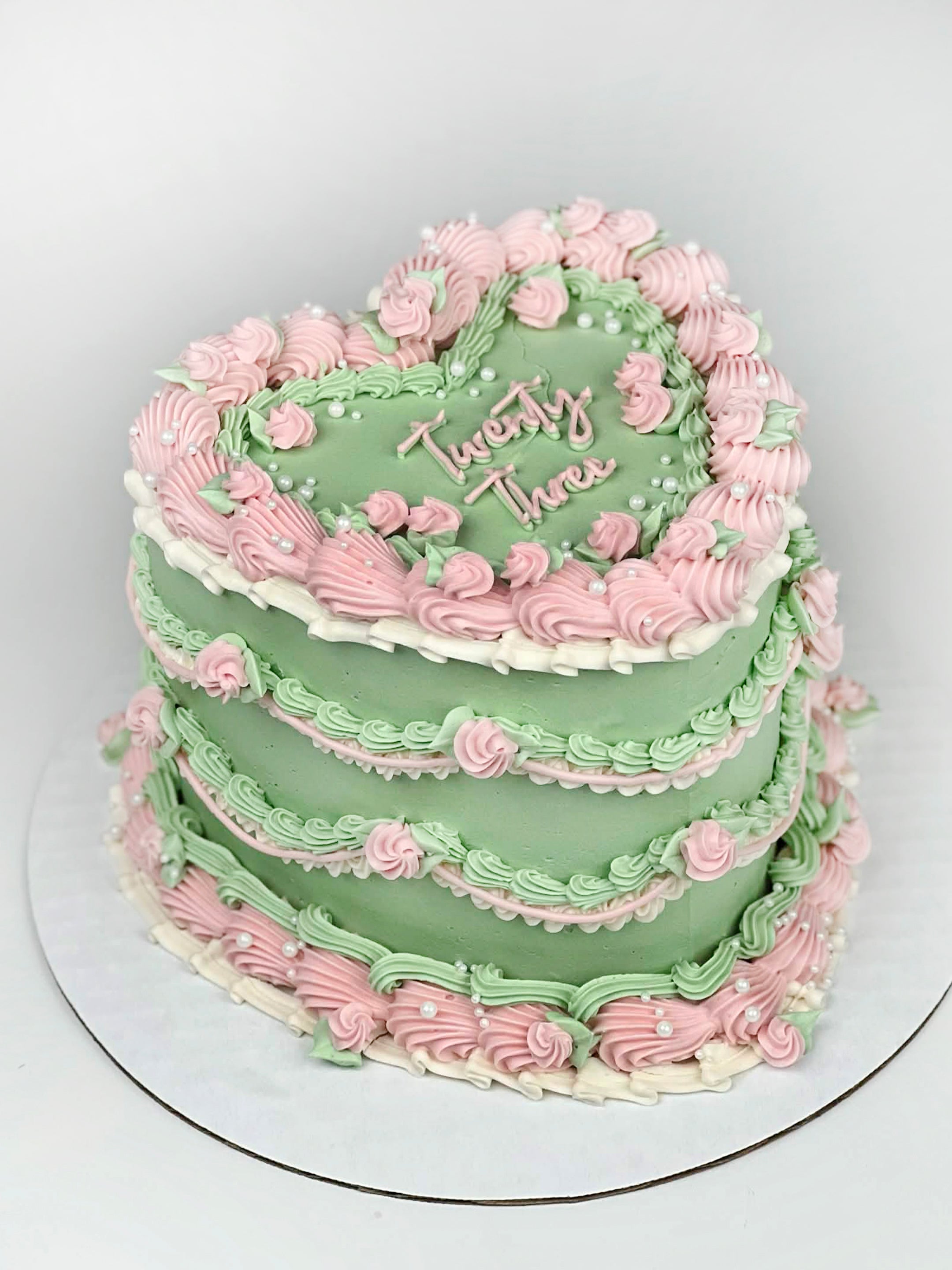 Sage Floral Heart Cake